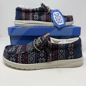 Hey Dude Wally Mens 9 Navy Winter Ugly Sweater Christmas Slip On Shoes Loafers